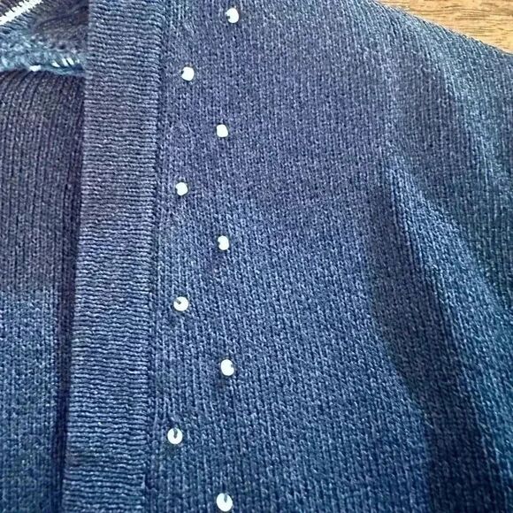Delicate crop cardigan by Madison Leigh. Navy with beading sleeve & lapel - Picture 8 of 9